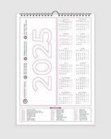 2025 wall calendar template , calendar design, calendar 2025, 2025, new year 2025, one page calendar vector