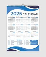 2025 wall calendar design template. minimal style 2025 single-page wall calendar for the new year vector