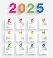 Calendar 2025 english colorful square Calendar design vector