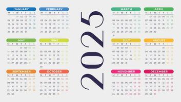 2025 Calendar, 2025 colorful calendar design, Calendar 2025, Calendar Design, 2025 vector
