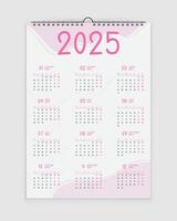 2025 Calendar - Wall Calendar 2025 - One Page Calendar Design - Single Page Calendar - 12 months Calendar Design vector