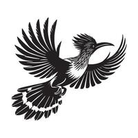 A black and white illustration of a bird flying vector