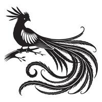 A black and white illustration of a bird with feathers vector