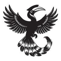 A black and white image of a hornbill vector