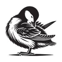 A black and white illustration of a duck vector