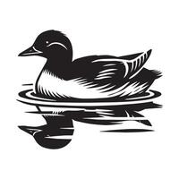 A black and white drawing of a duck on the water vector