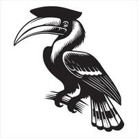 A black and white image of a toucan with a hat vector