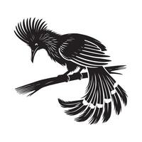 A black and white illustration of a bird sitting on a branch vector
