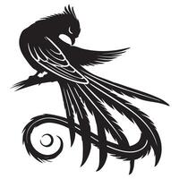 A black and white illustration of a bird with long tail vector