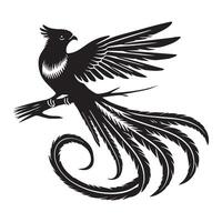 A black and white illustration of a bird with wings vector