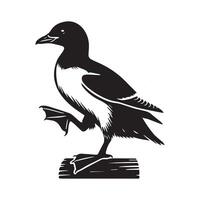 A black and white drawing of a bird standing on a log vector
