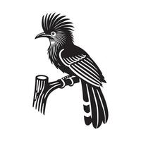A black and white illustration of a bird sitting on a branch vector