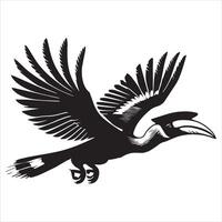 A black and white image of a hornbill bird vector