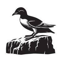 A black and white drawing of a bird sitting on a rock vector