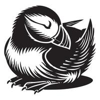 A black and white drawing of a puffin vector