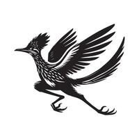 A black and white image of a roadrunner vector