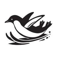 A penguin is flying in the air on a wave vector