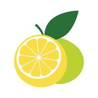 A lemon with a green leaf on it vector
