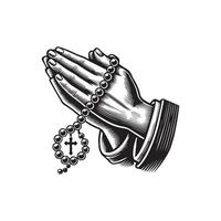 Praying hands with rosary and cross vector