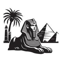 Egyptian sphinx with pyramids and palm trees vector
