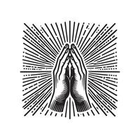 Praying hands with rays of light vector