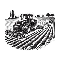 Tractor in the field with plow and tractor vector