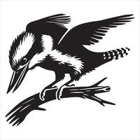 A black and white illustration of a bird sitting on a branch vector