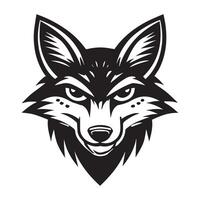 The head of a wolf is shown in black and white vector