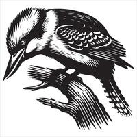 A black and white drawing of a bird sitting on a branch vector
