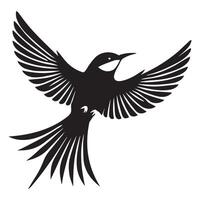 A black bird flying in the air with its wings spread vector
