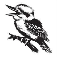 A black and white drawing of a kookaburra vector