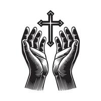 Two hands with a cross and a cross in the middle vector