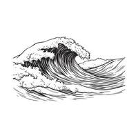 A drawing of a large wave in the ocean vector