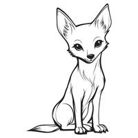 A cute fox sitting on the ground coloring page vector