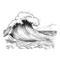 A drawing of a large wave crashing into the ocean vector