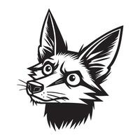A black and white drawing of a fox head vector