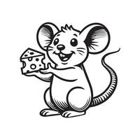 A mouse holding a piece of cheese vector