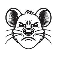 A black and white drawing of a rat head vector