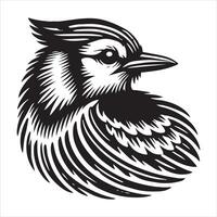 A black and white illustration of a bird's head vector