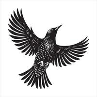A black and white drawing of a bird flying vector