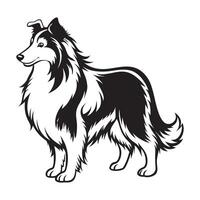 A black and white drawing of a collie dog vector