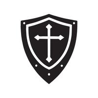 Medieval Cross Shield Clipart Design - Cross Shield illustration in black and white vector