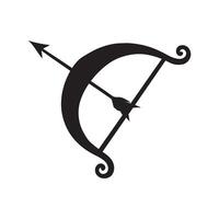 Medieval Bow Arrow Clipart Design - Bow Arrow illustration in black and white vector