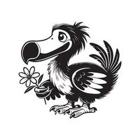 A black and white cartoon of a toucan with a flower vector
