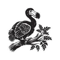 A black and white image of a bird sitting on a branch vector