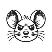 A black and white drawing of a mouse head vector