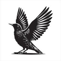 A black and white illustration of a bird flying vector