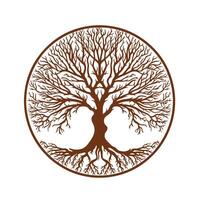 A tree with roots in a circle on a white background vector