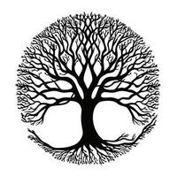 A black and white tree with roots in the middle vector