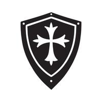 Medieval Cross Shield Clipart Design - Cross Shield illustration in black and white vector